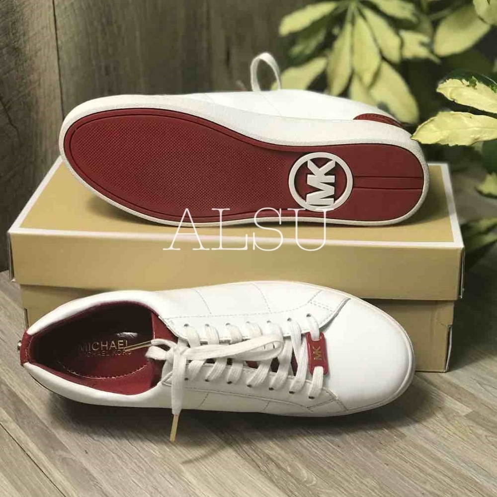 NWT Michael Kors Catelyn Lace Up White Chili Red W - Picture 3 of 8